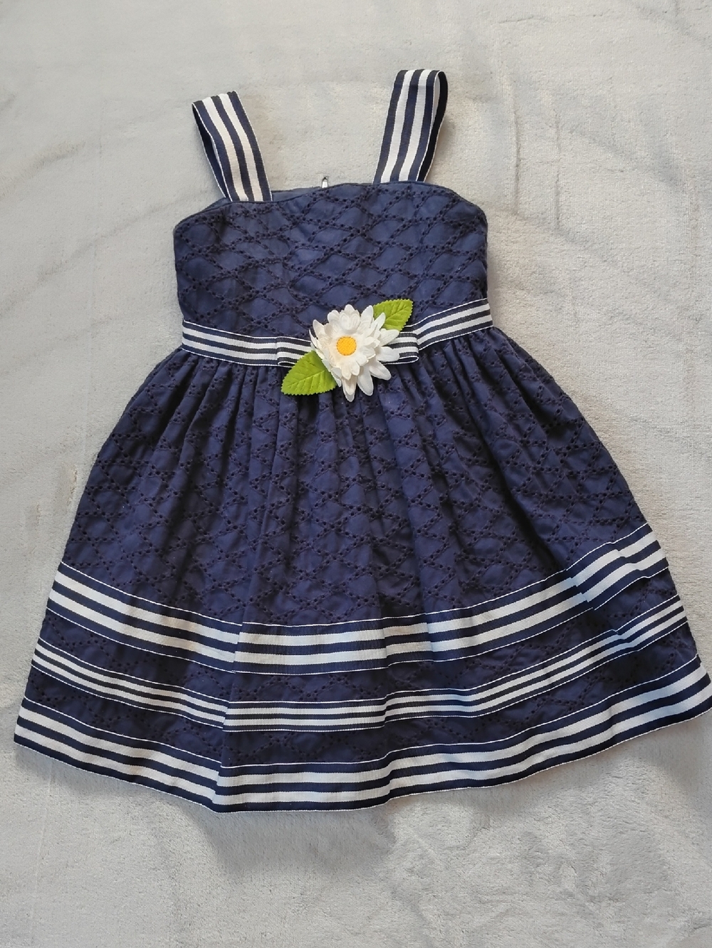 Sweet Heart Rose Navy and White Eyelet Sundress with Daisy Size 4T